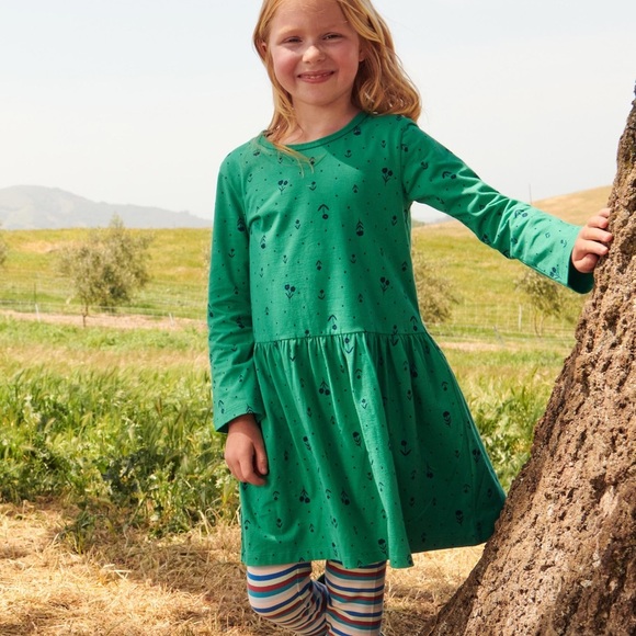 Tea Collection Girl’s Long Sleeve Skirted Green Floral Dress - Size 12 - Picture 8 of 8